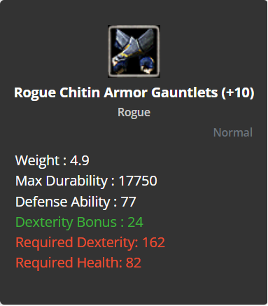 Rogue Chitin Armor Gauntlets +10
