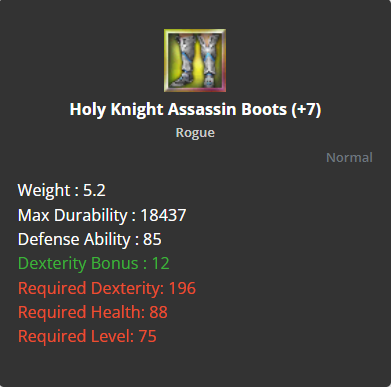 Holy Knight Assassin Boots +7